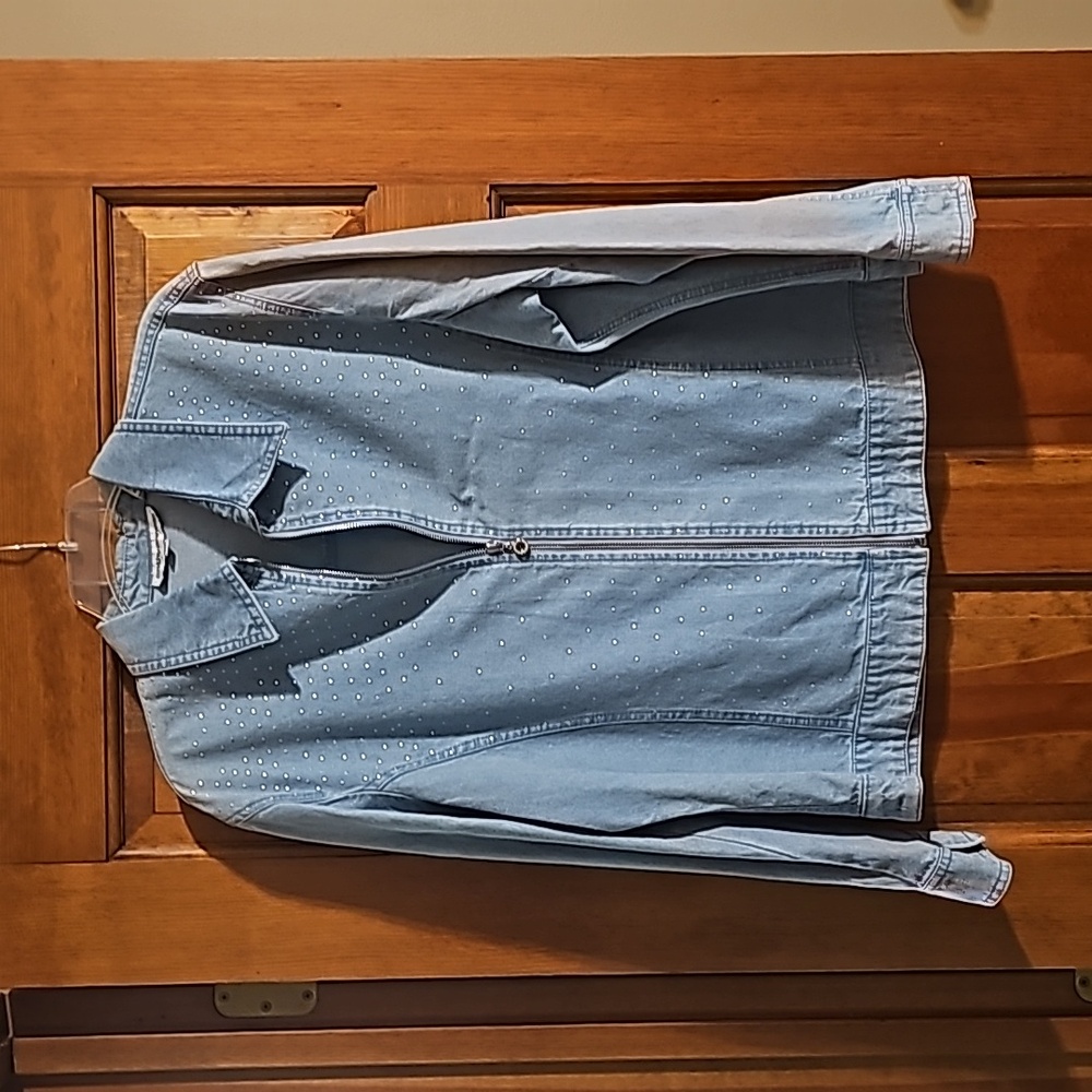 Cathy Daniels XL studded jewel jean jacket zipper